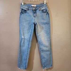 C Est Denim Womens Skinny Ankle Jeans Size 4 Blue Distressed Cut Off Stretch